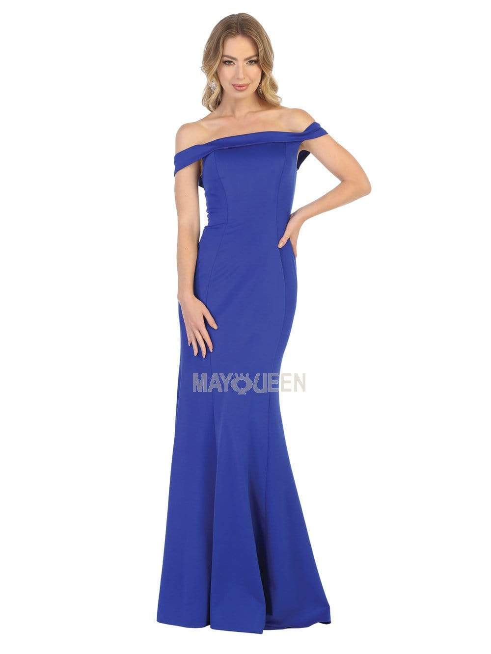 May Queen - MQ1739 Off-Shoulder Trumpet Dress With Lace Up Back
