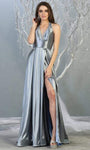 A-line V-neck Empire Waistline Sleeveless Halter Plunging Neck Open-Back Pleated Slit Sheer Fitted Evening Dress