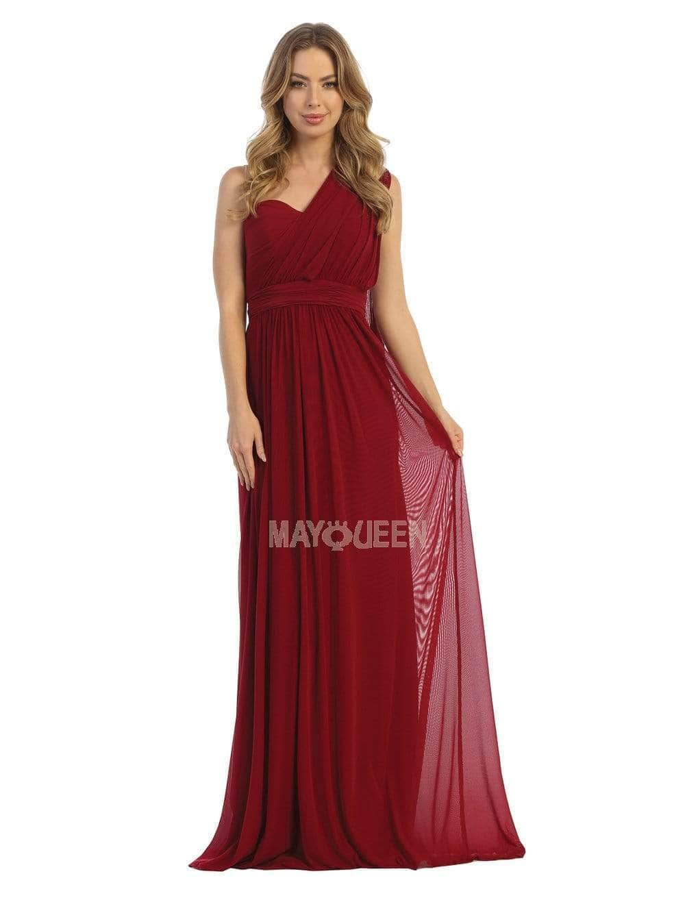 May Queen - MQ1746B Ruched Asymmetric Long Dress
