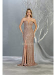 Sexy Strapless Sheath Back Zipper Sheer Sequined Open-Back Slit Natural Waistline Floor Length Plunging Neck Sweetheart Sheath Dress/Evening Dress with a Brush/Sweep Train