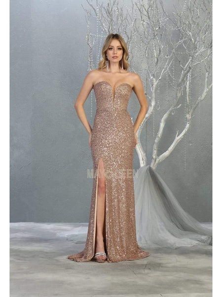 Sexy Strapless Plunging Neck Sweetheart Natural Waistline Slit Sequined Open-Back Back Zipper Sheer Sheath Floor Length Sheath Dress/Evening Dress with a Brush/Sweep Train