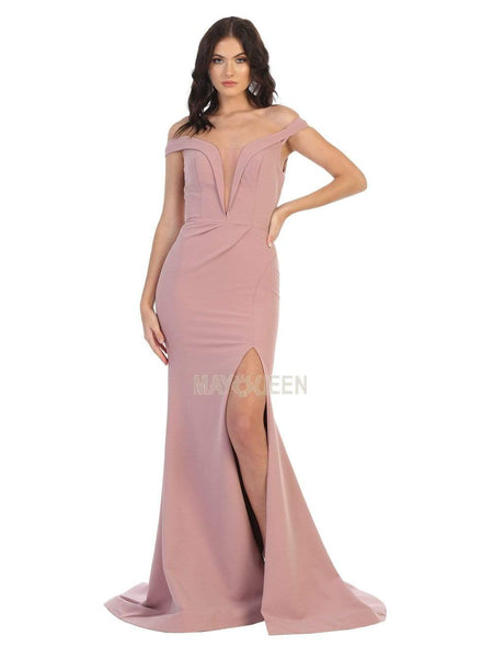 Illusion Slit Fitted Back Zipper Open-Back Plunging Neck Off the Shoulder Mermaid Natural Waistline Dress with a Brush/Sweep Train