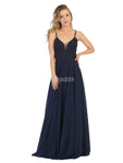 A-line V-neck Floor Length Sleeveless Spaghetti Strap Plunging Neck Fitted Embroidered Sheer Open-Back Back Zipper Natural Waistline Dress