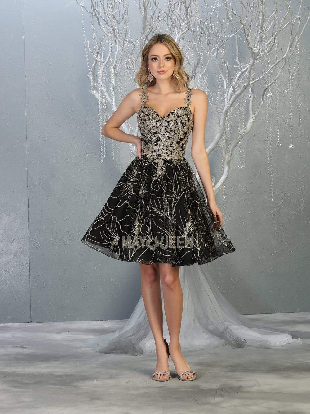 May Queen - MQ1753 Appliqued Sweetheart Cocktail Dress