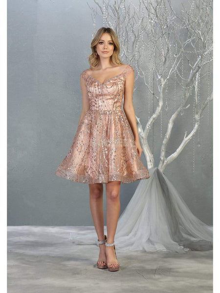 A-line Natural Waistline Glittering Open-Back Back Zipper Pleated Sheer Fitted Draped Off the Shoulder Cocktail Short Dress