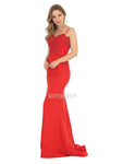 Tall Mermaid Open-Back Applique Sweetheart Natural Waistline Spaghetti Strap Dress with a Brush/Sweep Train