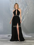 A-line Halter Floor Length Natural Waistline Open-Back Back Zipper Slit Beaded Pleated Ruched Keyhole Fitted Evening Dress with a Brush/Sweep Train