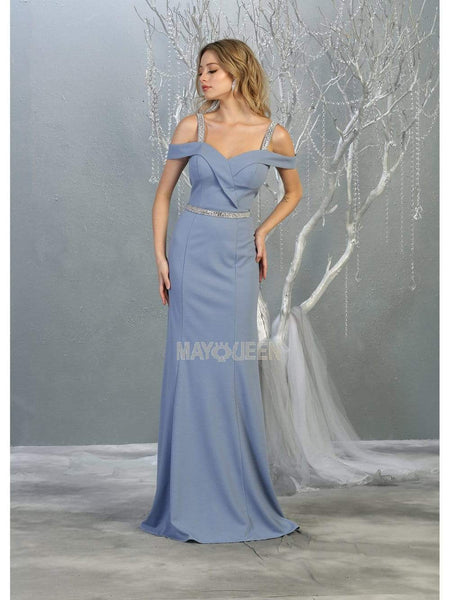 Sophisticated Open-Back Fitted Natural Waistline Off the Shoulder Sheath Floor Length Sheath Dress