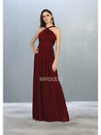 Sophisticated A-line Floor Length Halter Natural Waistline Ruched Fitted Shirred Pleated Back Zipper Chiffon Dress