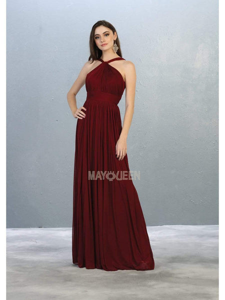 Sophisticated A-line Chiffon Fitted Shirred Pleated Back Zipper Ruched Natural Waistline Halter Floor Length Dress