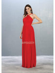 Sophisticated A-line Floor Length Ruched Back Zipper Shirred Fitted Pleated Natural Waistline Halter Chiffon Dress