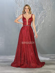 A-line Plunging Neck Sweetheart Natural Waistline Sleeveless Fitted Sheer Glittering Belted Back Zipper Open-Back Beaded Floor Length Evening Dress with a Brush/Sweep Train