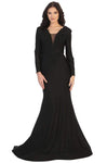 Sophisticated V-neck Natural Waistline Lace Long Sleeves Mermaid Plunging Neck Illusion Back Zipper Fitted Applique Beaded Jeweled Open-Back Sheer Dress with a Brush/Sweep Train