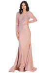 Sophisticated V-neck Mermaid Applique Sheer Fitted Illusion Back Zipper Open-Back Beaded Jeweled Natural Waistline Plunging Neck Lace Long Sleeves Dress with a Brush/Sweep Train