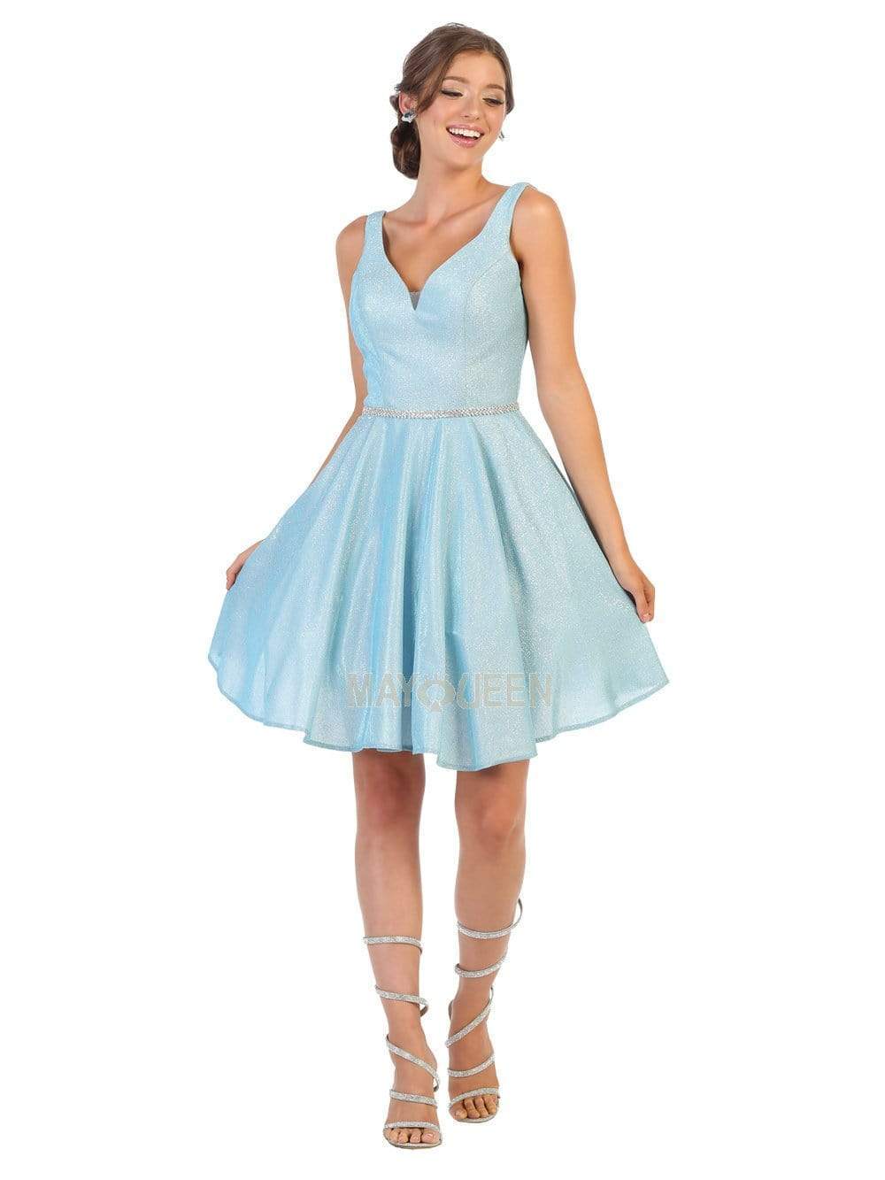 May Queen - MQ1777 Sleeveless V-Neck Glitter A-Line Dress