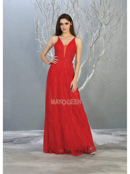 A-line V-neck Plunging Neck Spaghetti Strap Floor Length Lace Natural Waistline Lace-Up Applique Sheer Illusion Glittering Dress