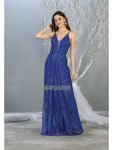 A-line V-neck Spaghetti Strap Floor Length Natural Waistline Lace Plunging Neck Sheer Glittering Lace-Up Applique Illusion Dress