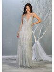 A-line V-neck Spaghetti Strap Sheer Illusion Lace-Up Glittering Applique Floor Length Natural Waistline Lace Plunging Neck Dress