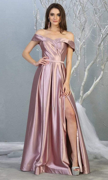 Tall A-line V-neck Natural Waistline Sweetheart Floor Length Wrap Back Zipper Open-Back Fitted Pocketed Slit Draped Pleated Off the Shoulder Metallic Dress