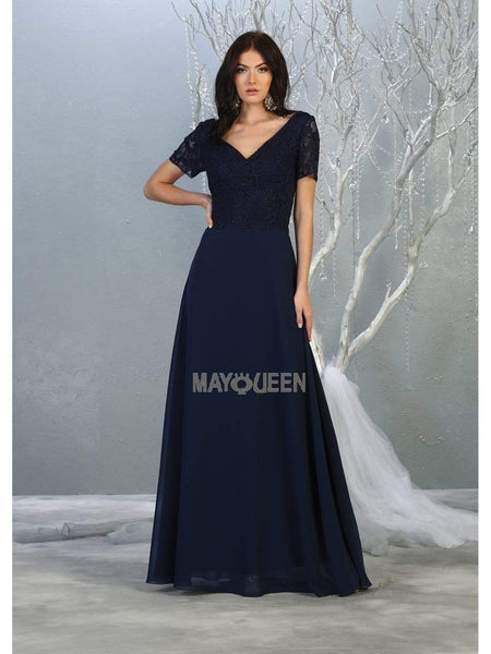 A-line V-neck Floor Length Lace Short Sleeves Sleeves Natural Waistline Open-Back Applique Back Zipper Sheer Dress With Rhinestones