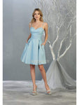 A-line Glittering Pleated Pocketed Corset Empire Waistline Short Sweetheart Flutter Sleeves Spaghetti Strap Dress