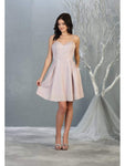 A-line Corset Empire Waistline Sweetheart Flutter Sleeves Spaghetti Strap Short Glittering Pleated Pocketed Dress