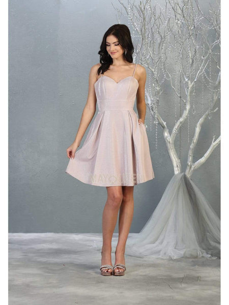 A-line Corset Empire Waistline Flutter Sleeves Spaghetti Strap Sweetheart Glittering Pocketed Pleated Short Dress