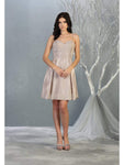 A-line Pleated Glittering Pocketed Corset Empire Waistline Short Flutter Sleeves Spaghetti Strap Sweetheart Dress