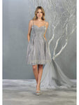 A-line Glittering Pocketed Pleated Short Flutter Sleeves Spaghetti Strap Corset Empire Waistline Sweetheart Dress