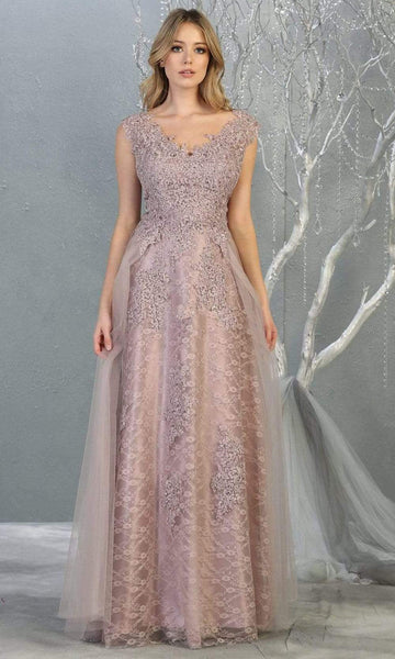 A-line V-neck Floor Length Embroidered Fitted Lace-Up Cap Sleeves Natural Waistline Evening Dress/Prom Dress