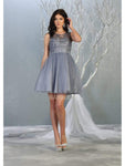 A-line Tulle Cocktail Short Back Zipper Illusion Beaded Cutout Glittering Sleeveless Sweetheart Elasticized Natural Waistline Dress With a Sash