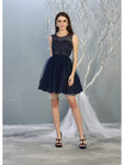 A-line Tulle Elasticized Natural Waistline Sleeveless Sweetheart Glittering Illusion Cutout Beaded Back Zipper Cocktail Short Dress With a Sash