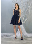 A-line Sleeveless Elasticized Natural Waistline Glittering Illusion Back Zipper Beaded Cutout Tulle Sweetheart Cocktail Short Dress With a Sash