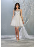 A-line Cocktail Short Sweetheart Tulle Sleeveless Elasticized Natural Waistline Cutout Beaded Illusion Back Zipper Glittering Dress With a Sash