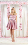 A-line Off the Shoulder Sweetheart Natural Princess Seams Waistline Satin Cocktail Short Fit-and-Flare Fitted Pocketed Back Zipper Party Dress