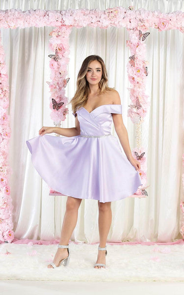 A-line Fit-and-Flare Natural Princess Seams Waistline Off the Shoulder Back Zipper Pocketed Fitted Satin Sweetheart Cocktail Short Party Dress