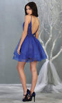 A-line V-neck Tulle Sleeveless Spaghetti Strap Cocktail Short Tiered Beaded V Back Sheer Open-Back Natural Waistline Party Dress