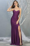 Sexy V-neck Slit Fitted Lace-Up Open-Back Floor Length Sleeveless Spaghetti Strap Sheath Satin Natural Waistline Sheath Dress with a Brush/Sweep Train