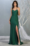 Sexy V-neck Sleeveless Spaghetti Strap Sheath Natural Waistline Satin Floor Length Open-Back Lace-Up Fitted Slit Sheath Dress with a Brush/Sweep Train