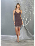 V-neck Natural Waistline Spaghetti Strap Open-Back Fitted Glittering Back Zipper Short Sheath Sheath Dress