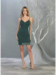 V-neck Back Zipper Glittering Open-Back Fitted Natural Waistline Short Spaghetti Strap Sheath Sheath Dress