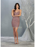 V-neck Short Spaghetti Strap Sheath Open-Back Fitted Glittering Back Zipper Natural Waistline Sheath Dress