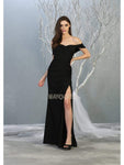 Sophisticated Off the Shoulder Natural Waistline Floor Length Sheath Ruched Open-Back Slit Gathered Back Zipper Sheath Dress