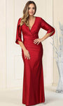 V-neck Floor Length Natural Waistline Long Sleeves Ruched Shirred Gathered Sheath Sheath Dress/Evening Dress