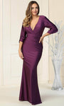 V-neck Gathered Shirred Ruched Natural Waistline Long Sleeves Floor Length Sheath Sheath Dress/Evening Dress