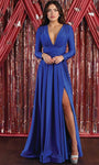 A-line V-neck Back Zipper Gathered Ruched Slit Shirred Plunging Neck Natural Waistline Long Sleeves Cocktail Homecoming Dress/Bridesmaid Dress/Prom Dress/Wedding Dress with a Brush/Sweep Train