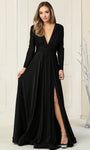A-line V-neck Long Sleeves Plunging Neck Natural Waistline Cocktail Ruched Slit Shirred Gathered Back Zipper Evening Dress/Homecoming Dress/Bridesmaid Dress/Prom Dress/Wedding Dress with a Brush/Sweep