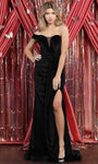 Natural Waistline Plunging Neck Sweetheart Sheath Floor Length Back Zipper Open-Back Glittering Sheer Slit Ruched Off the Shoulder Sheath Dress/Evening Dress with a Brush/Sweep Train