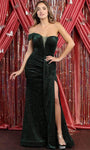 Sheath Floor Length Plunging Neck Sweetheart Natural Waistline Off the Shoulder Open-Back Ruched Slit Sheer Glittering Back Zipper Sheath Dress/Evening Dress with a Brush/Sweep Train