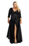 V-neck Fall Ruched Slit Sequined Faux Wrap Floor Length Sheath Empire Tie Waist Waistline Sheath Dress